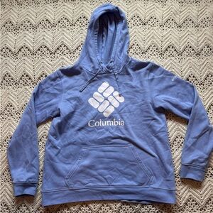 Columbia Light Blue Periwinkle Pullover Hoodie Logo Fleece Lined W/ Pocket
